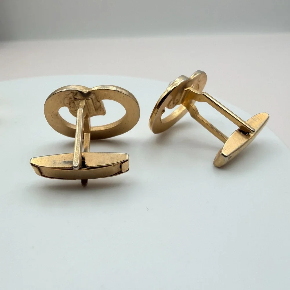 Vintage Y2K‎ Gold Tone Faux Pearl Green Glass Cufflinks Set 2 Pair Jewelry